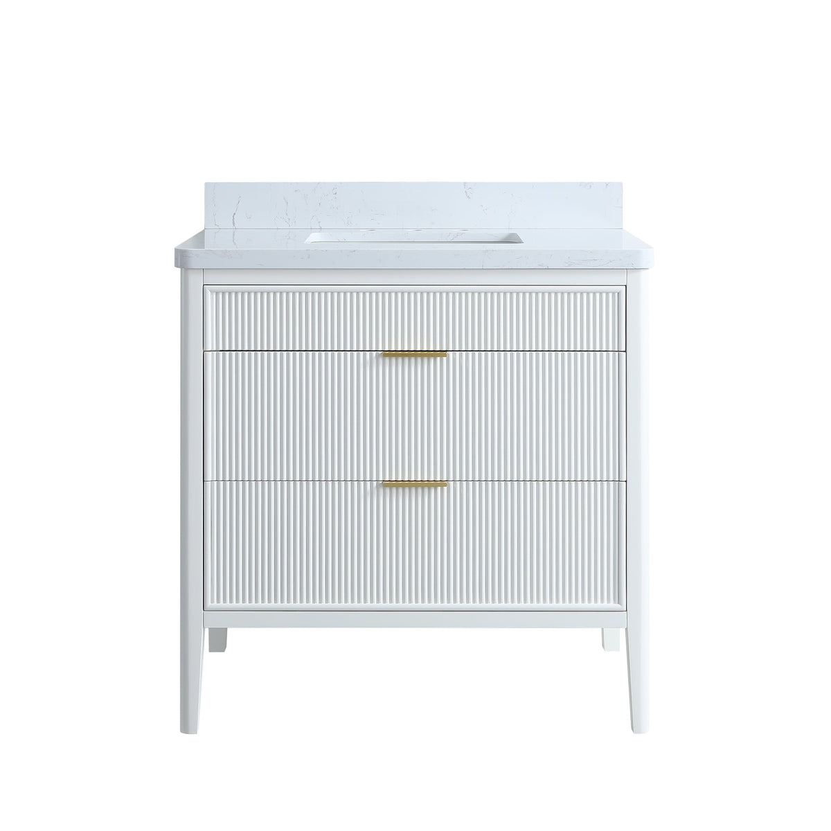 Fully Assembled 30'' Bathroom Vanity with Engineered Marble Top - White