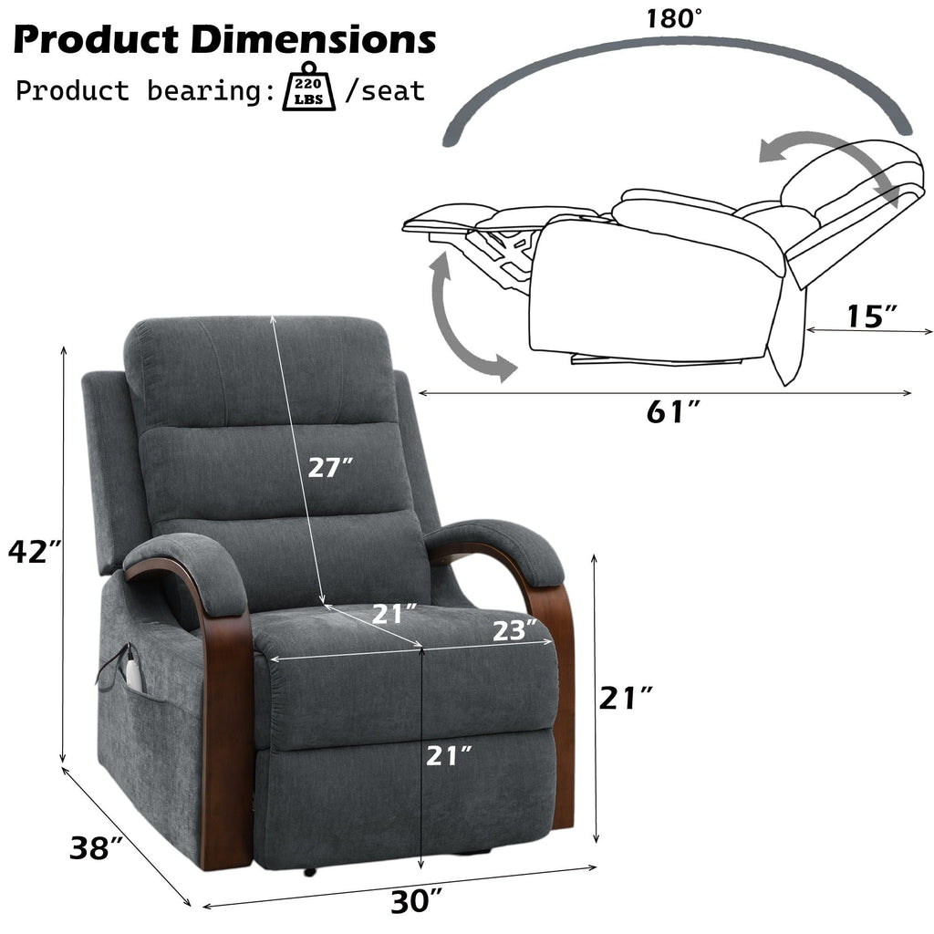Kayla Power Recliner with Lift, Heating & Massage – Zero Gravity - Gray
