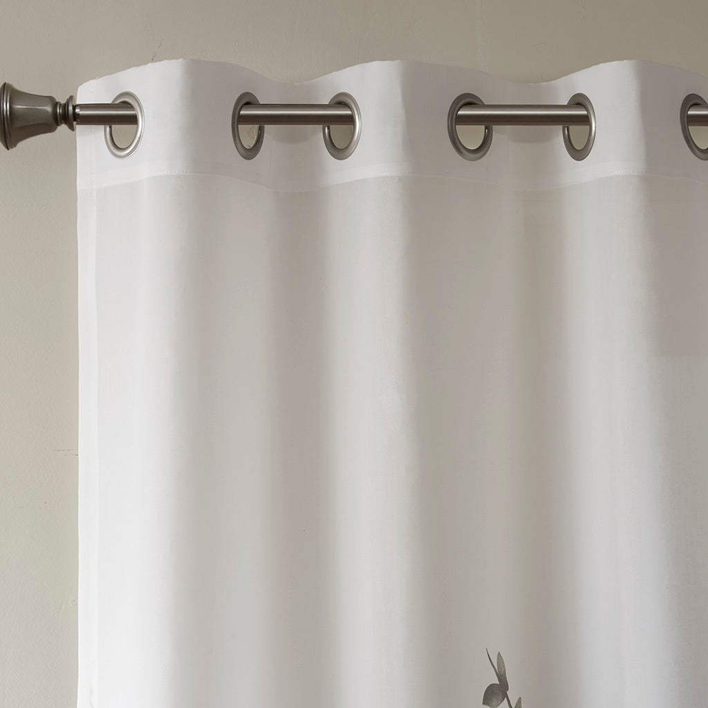 Burnout Printed Curtain Panel with Semi-Sheer Botanical Design - Grey