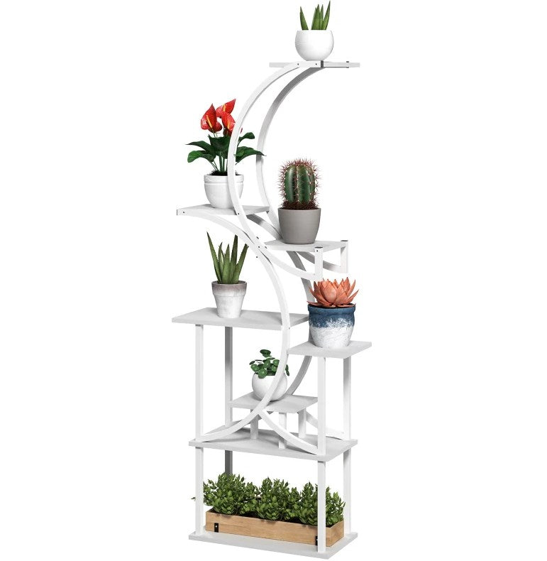 White S-Shaped Plant Stand with 8 Tiers - White