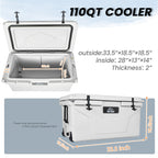 110 Quart Heavy-Duty Cooler with 2.4" Foam Insulation - White