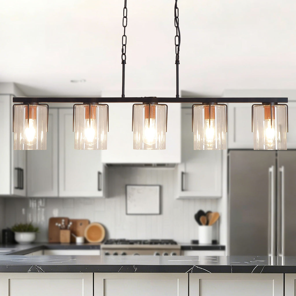 Adjustable Pendant Lighting with Clear Glass Shade - Black or Gold