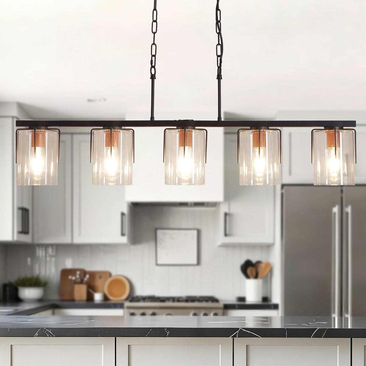 Adjustable Pendant Lighting with Clear Glass Shade - Black or Gold