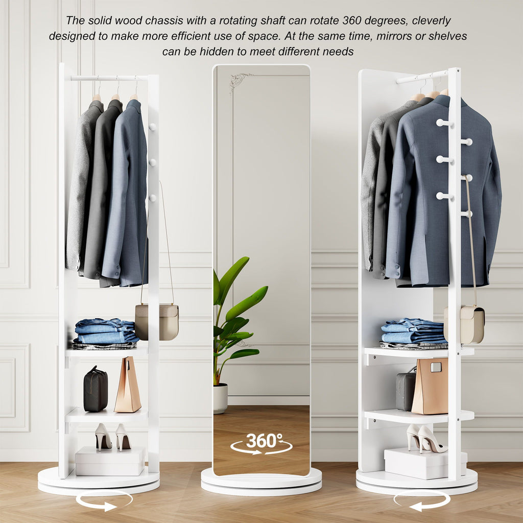 3 In 1 Multifunctional Full-Length Clothing Mirror with Rotating Design - Dark Brown, Black, White, Light Brown