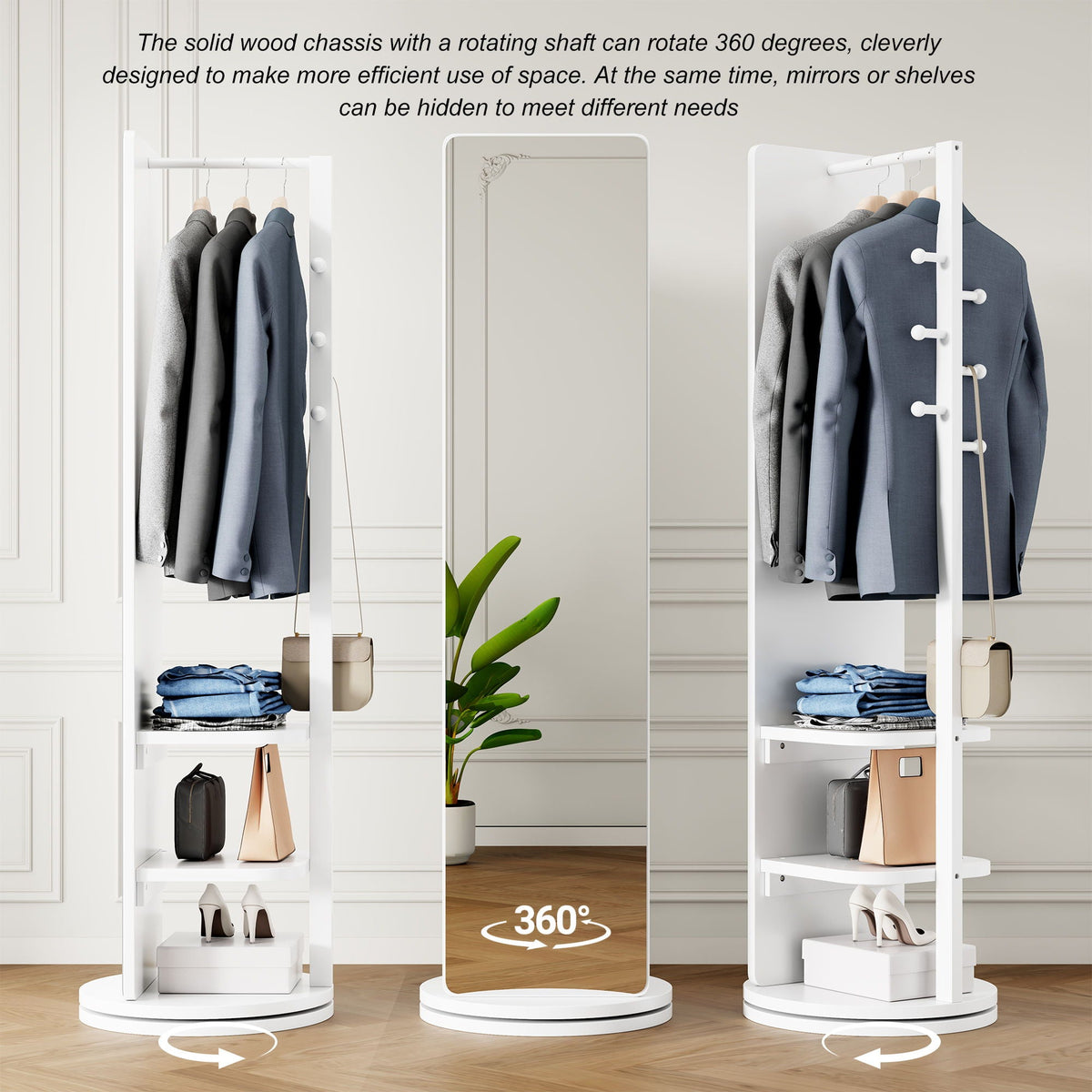 3 In 1 Multifunctional Full-Length Clothing Mirror with Rotating Design - Dark Brown, Black, White, Light Brown