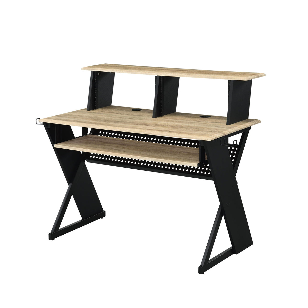 Eleazar Music Recording Studio Desk with Keyboard Tray and Storage - Natural Oak
