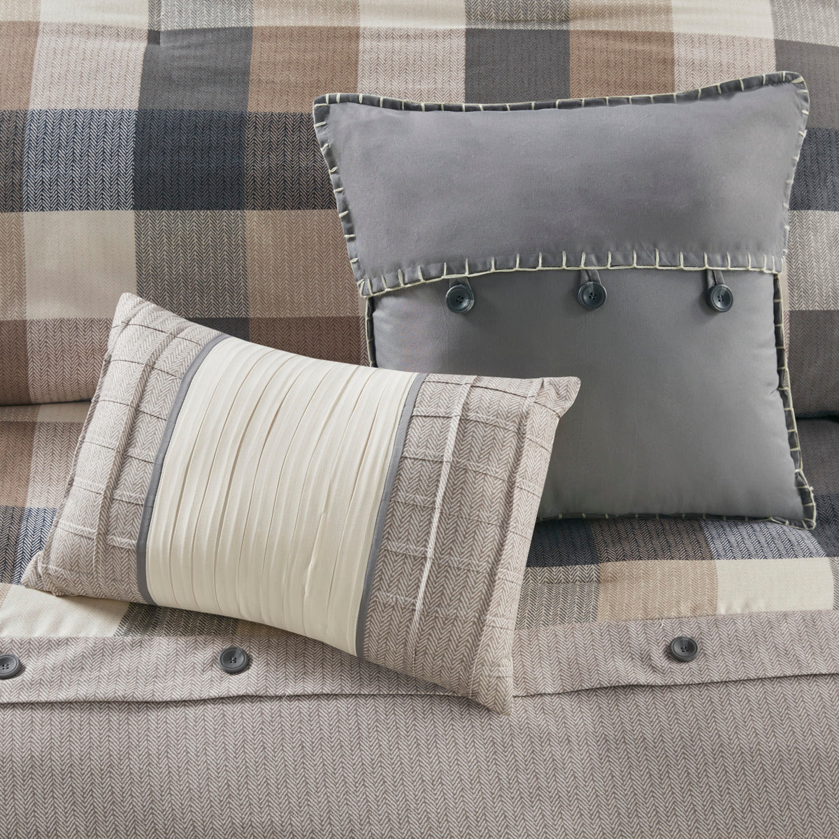 Herringbone Queen Comforter Set with Hypoallergenic Fill - Neutral