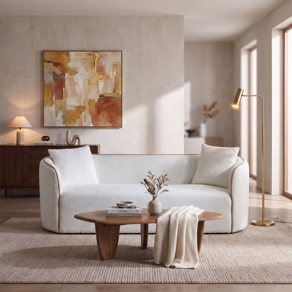 Coral 82" Curved Sofa with Boucle Upholstery - Beige