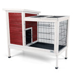 Two Tier Wooden Rabbit Cage with Leak-Proof Plastic Tray – Dark Gray or Red