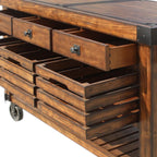Distressed Chestnut Kitchen Cart with Storage and Casters - Chestnut