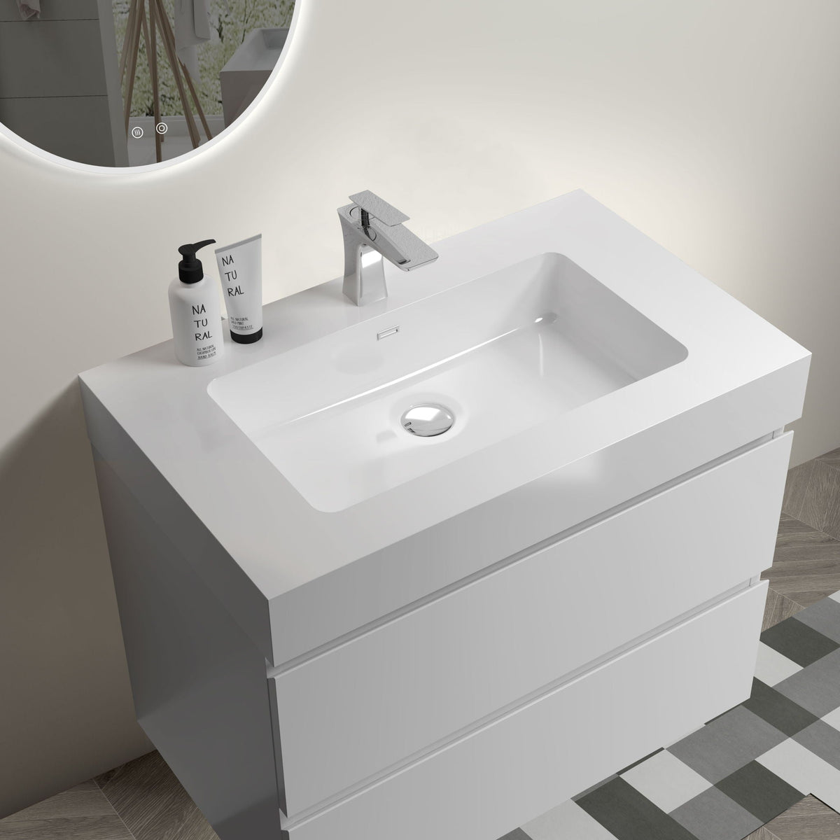 Modern Floating Bathroom Vanity with Large Storage - White or Black