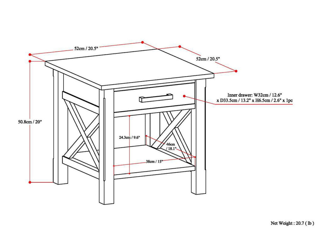 Medium Saddle Brown Solid Wood End Table with Drawer - Contemporary Style