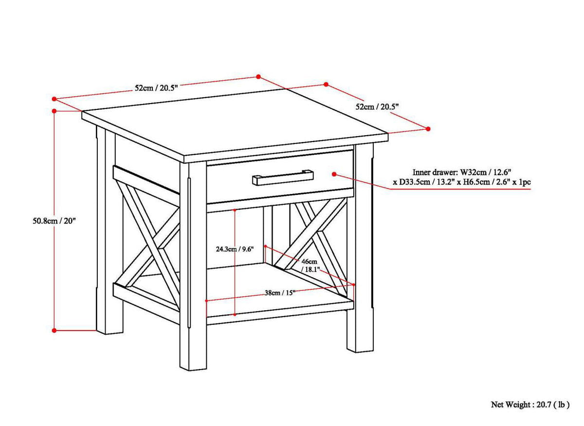 Medium Saddle Brown Solid Wood End Table with Drawer - Contemporary Style