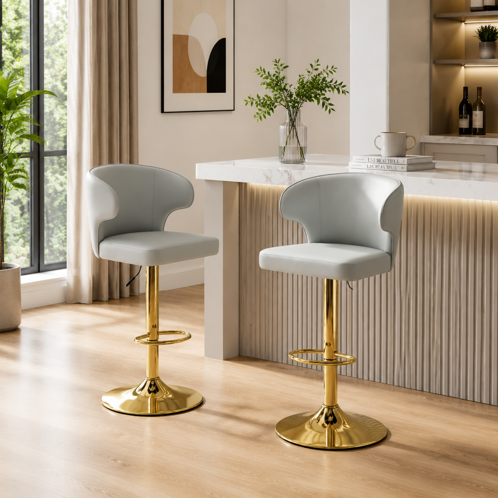 Modern Rotating Adjustable Bar Chair Set with 360° Swivel - Grey