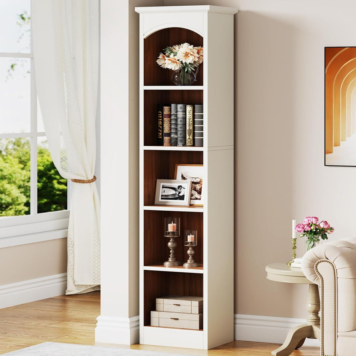 5 Tier Library Bookcase with Waterproof Melamine - White