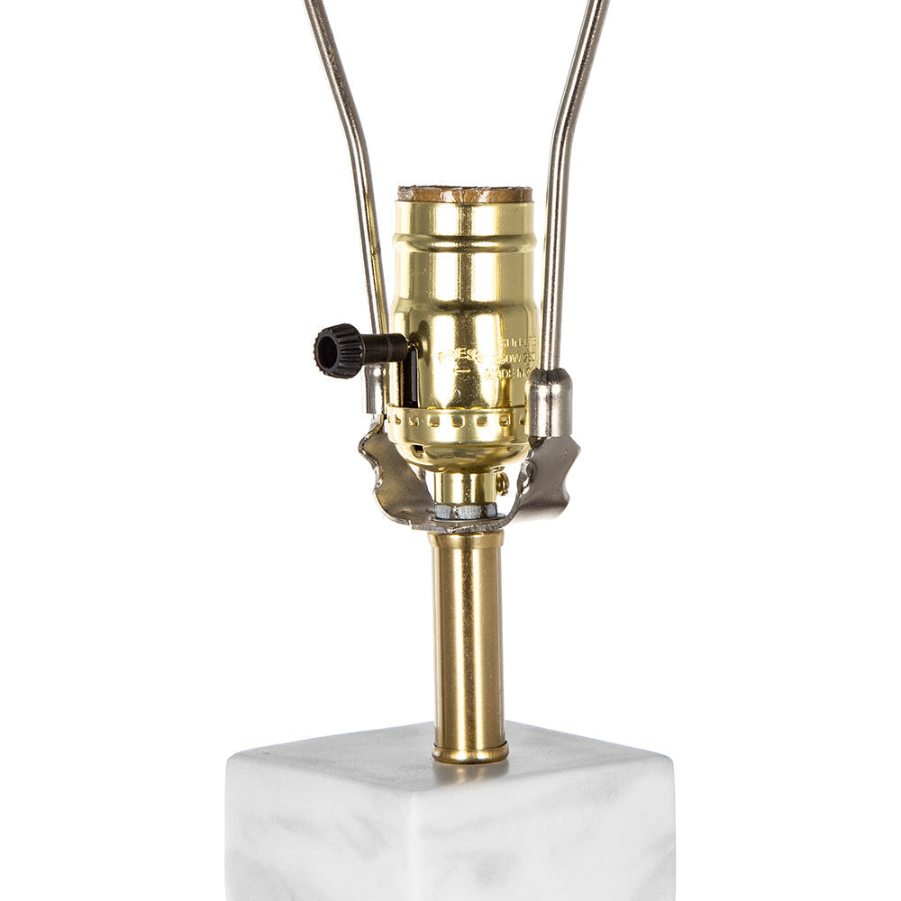 White Marble Table Lamp with Brass Frame and Fabric Shade - 15" W x 30" H