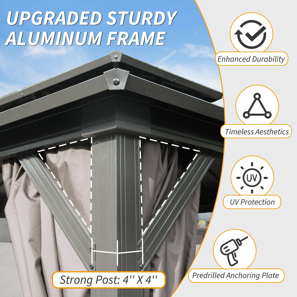 8' x 10' Hardtop Gazebo with Curtains & Netting - Metal, Double Roof