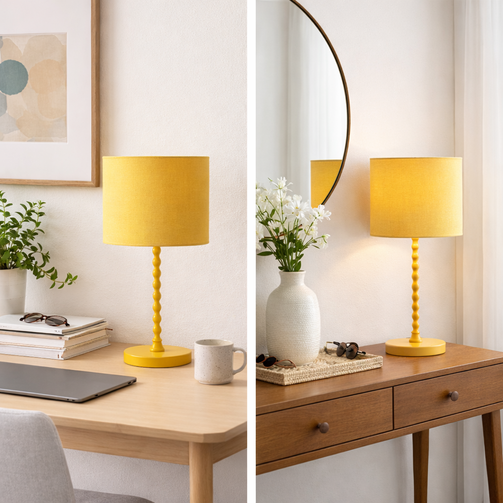 Modern Classic Desk Lamp with Ochre Linen Shade - Ochre