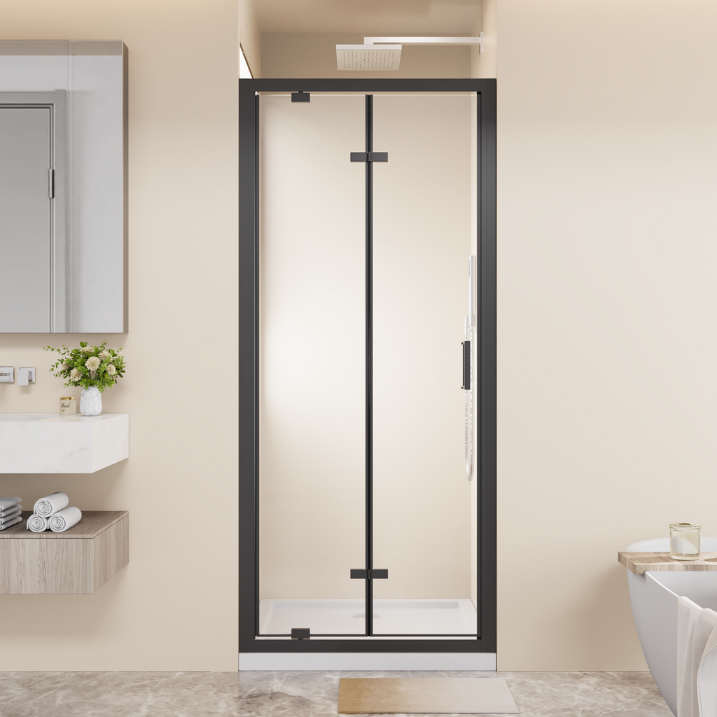 Framed Bi-fold Pivot Shower Door with Tempered Glass - Clear