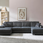U-Shaped Convertible Sofa, 4 Seater Sectional with Storage Armrests - Multiple Colors