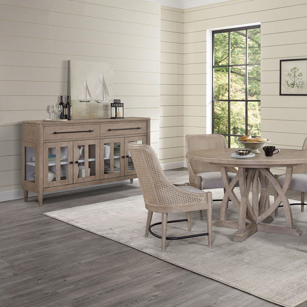 Buffet with Glass Cabinet Doors and Power Ready Feature - Sand