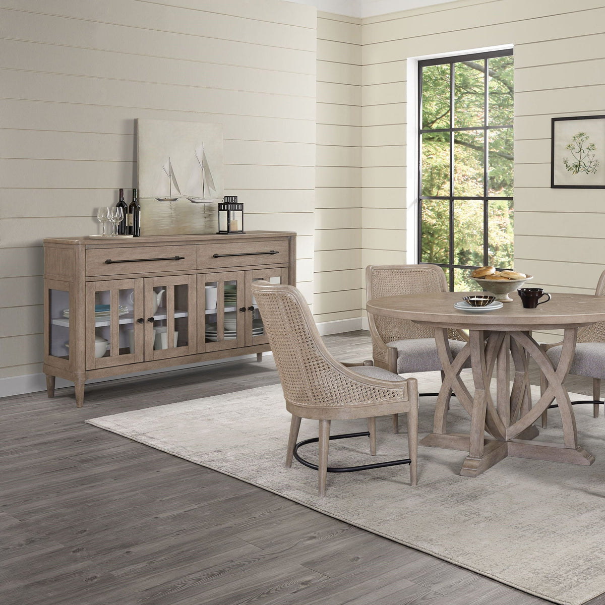 Buffet with Glass Cabinet Doors and Power Ready Feature - Sand