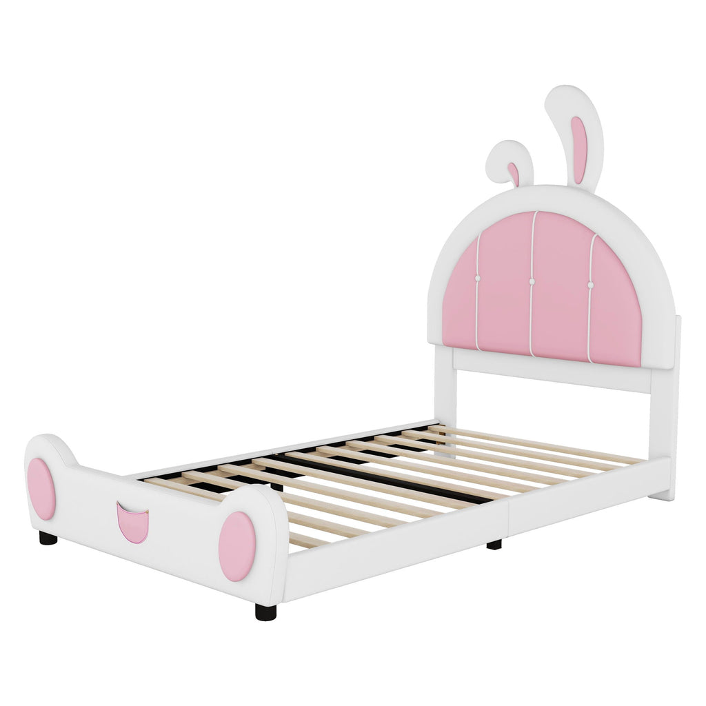 Upholstered Platform Bed with Rabbit Shaped Headboard - Twin, White