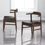 Mid-Century Modern Dining Chair Set of 2 with Solid Wood Frame - Dark Gray or Black