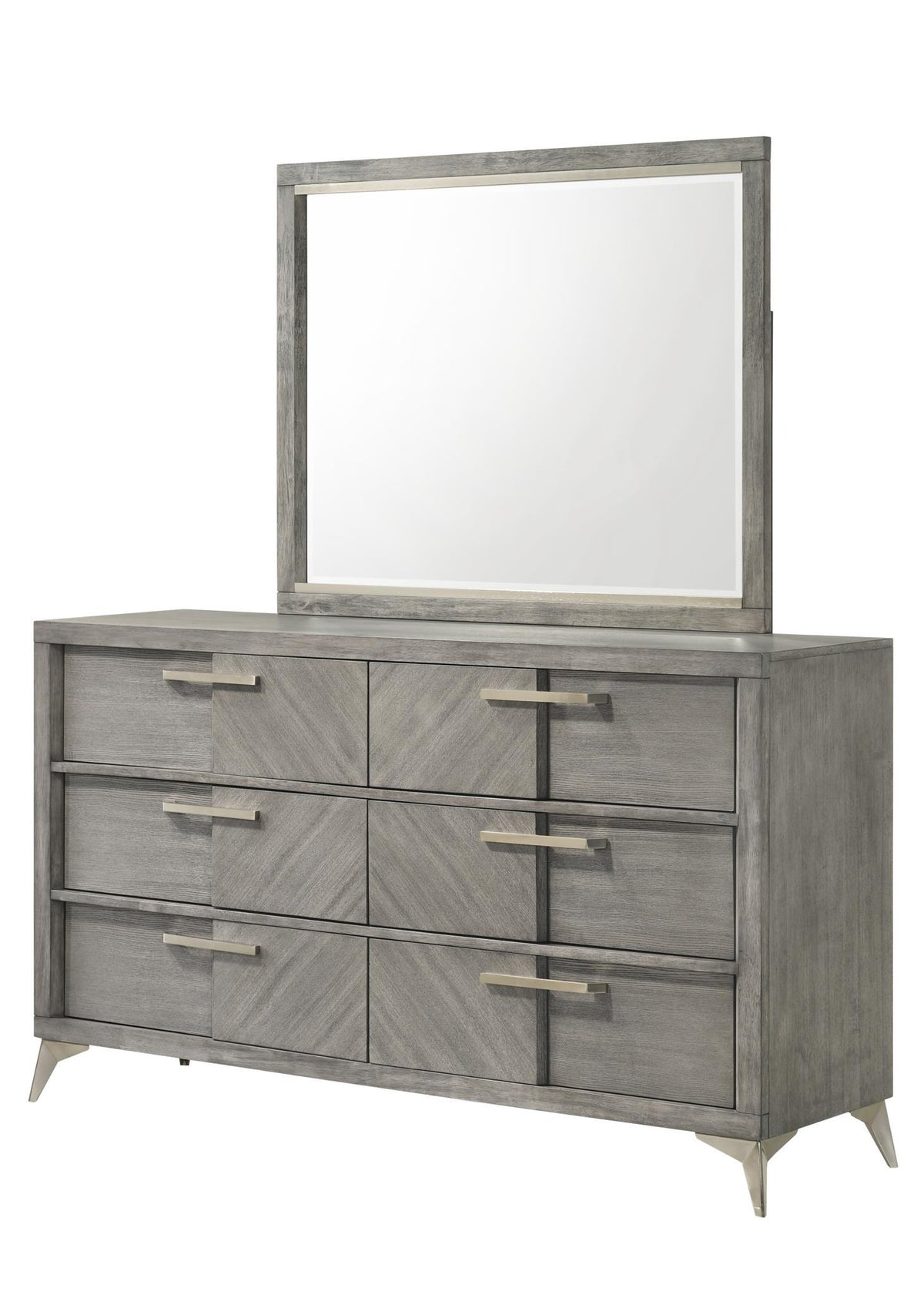 Gray Landscape Mirror with Beveled Glass - Solid Wood Frame