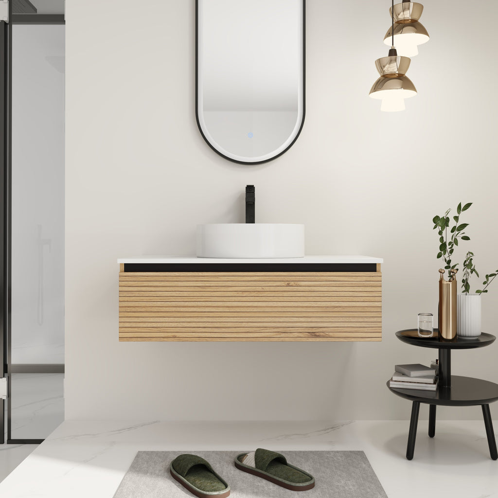 36'' Wall Mounted Bathroom Vanity with Resin Sink - Light Coffee