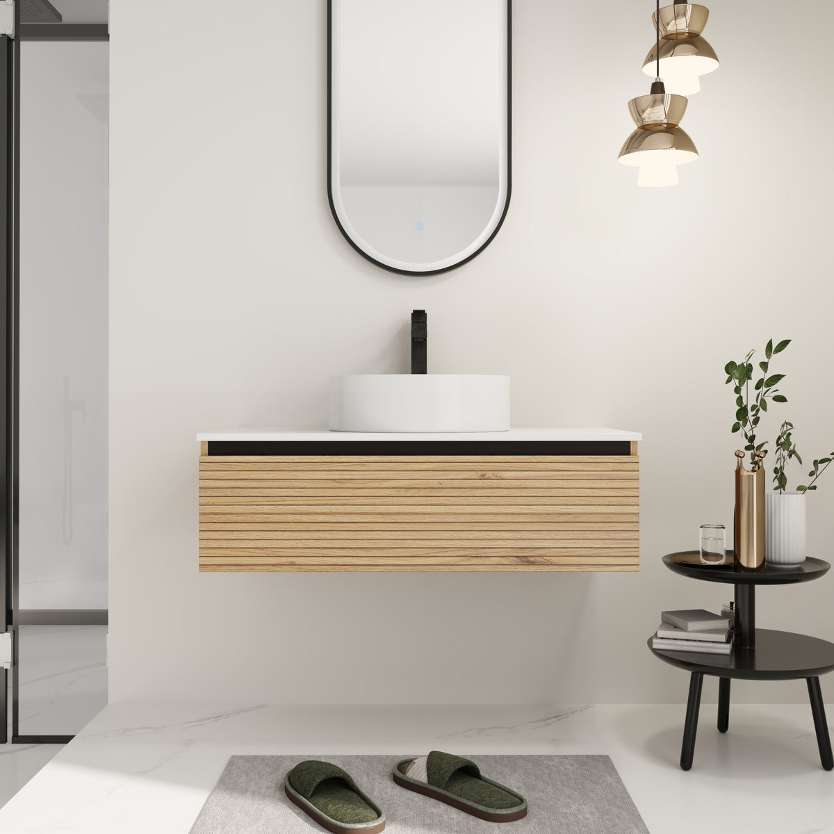 36'' Wall Mounted Bathroom Vanity with Resin Sink - Light Coffee