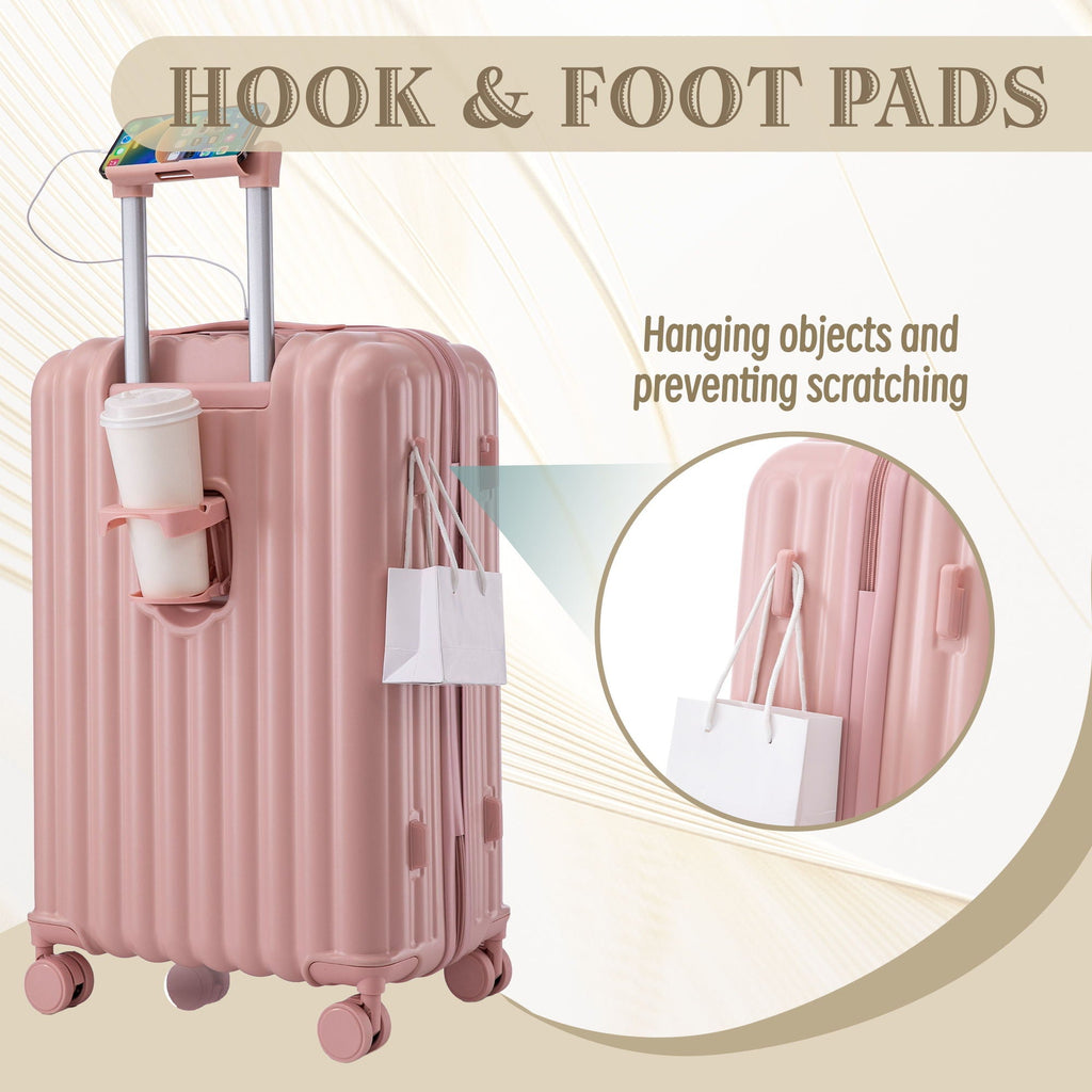Spinner Wheel Luggage Set with USB Port and Holders - Pink, Black, Green