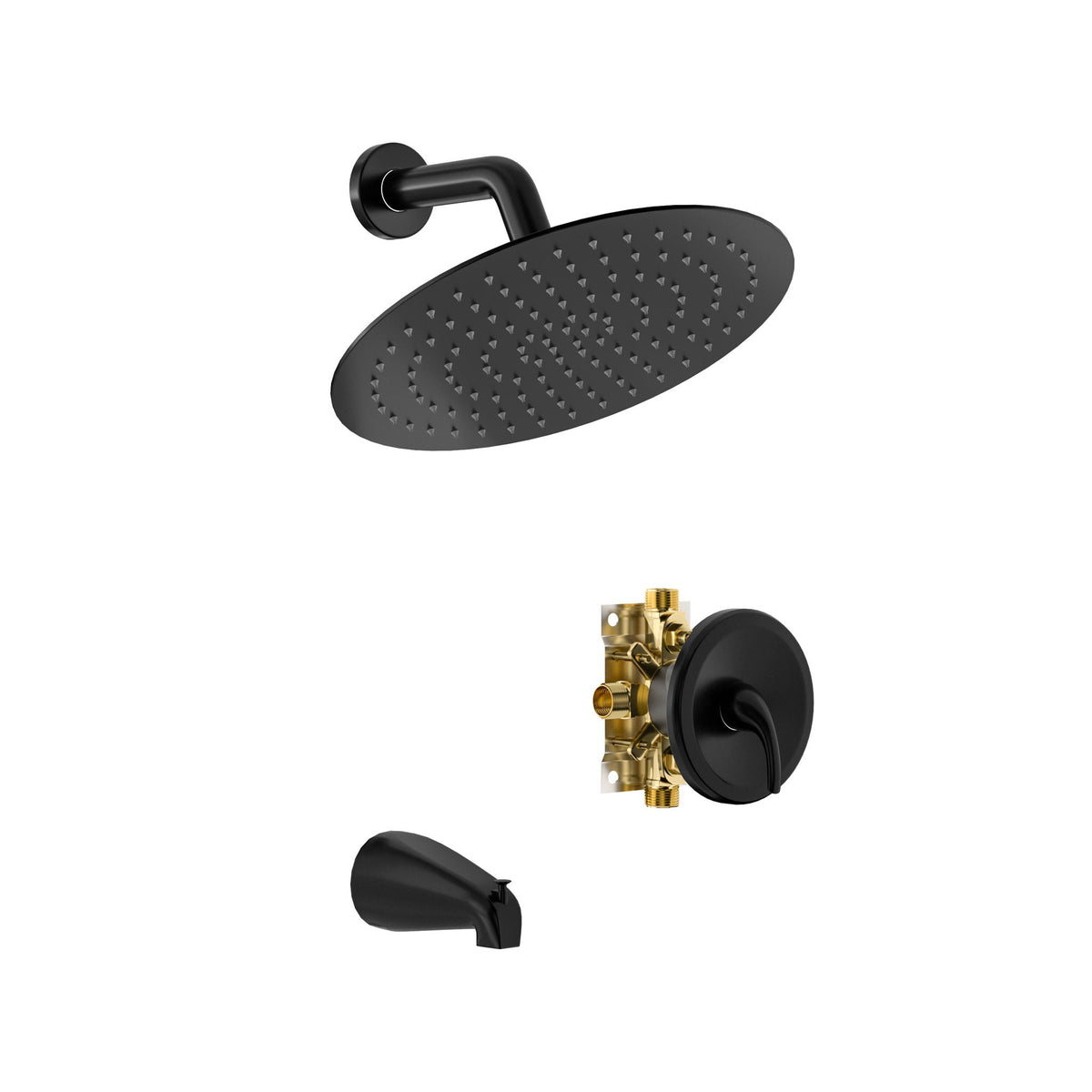 10" Round Rain Shower Head System with Waterfall Tub Spout - Gray or Black