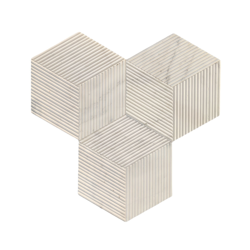 Hexagon Natural Stone Marble Decorative Tile Set with 3D Fluted Texture - Gray or White