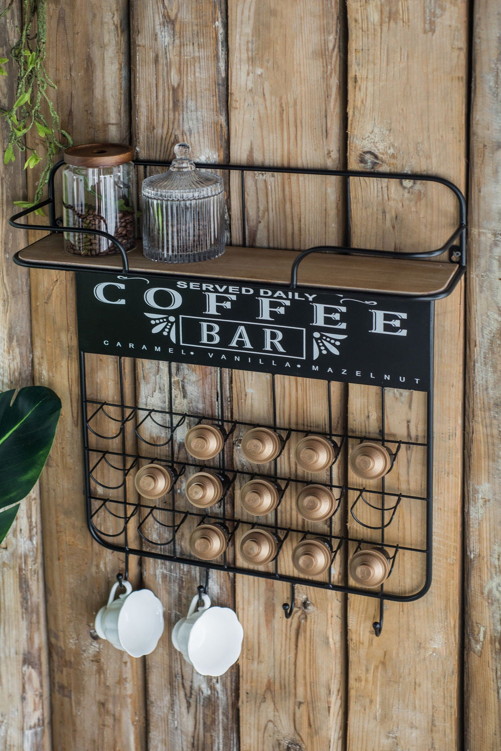Floating Coffee Bar Shelf with Coffee Pod Holder and Storage Shelf - Black