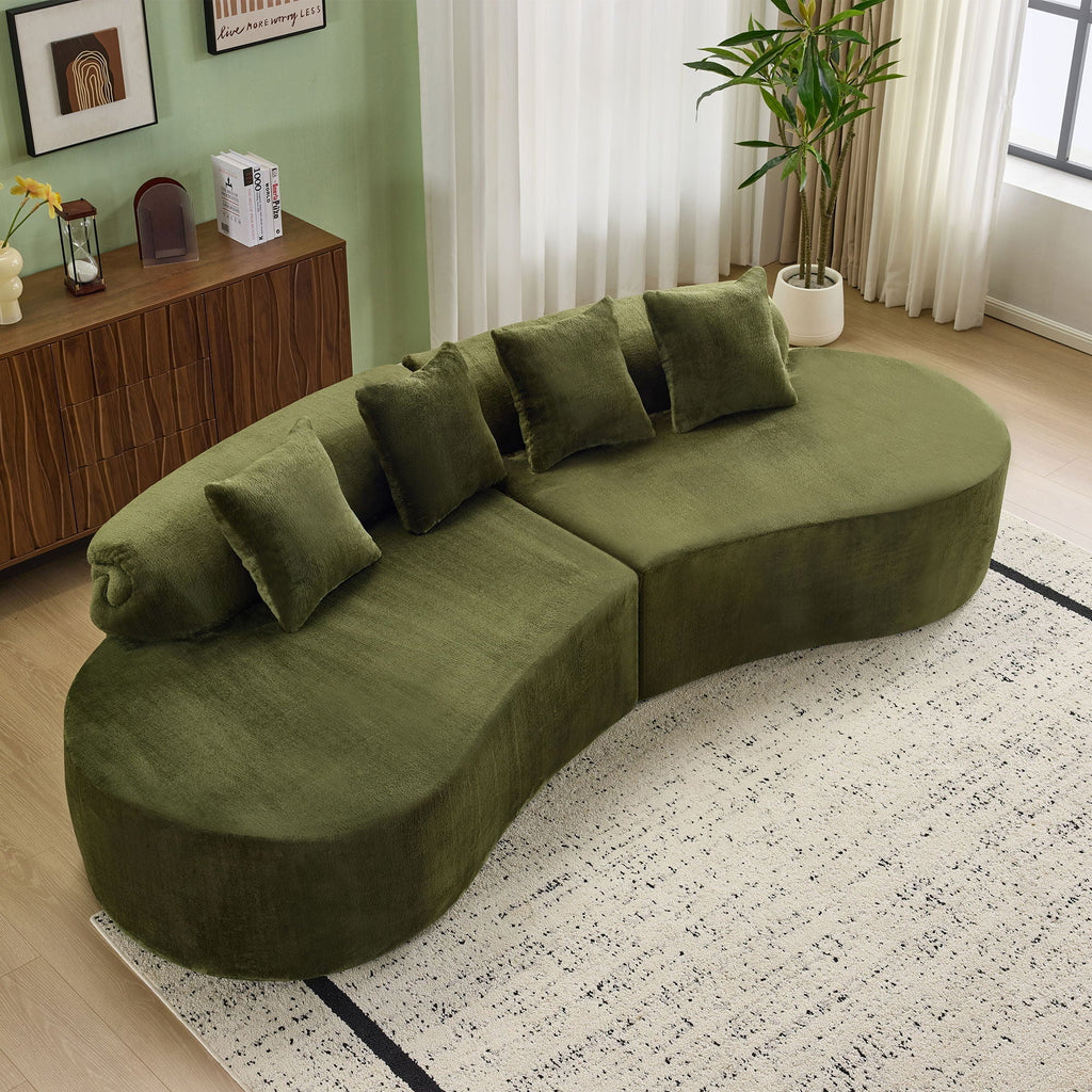 Modern Curved Sofa With Pillows - Fabric Stationary Sofa