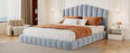 Velvet Upholstered Queen Bed with Shell-Shaped Headboard
