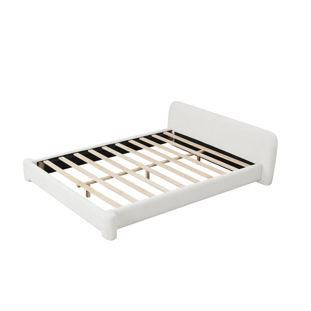 Cozy Upholstered Bed with Minimalist Frame - White Boucle