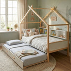 House Bed With Bookshelf Storage and Integrated Shelves - White