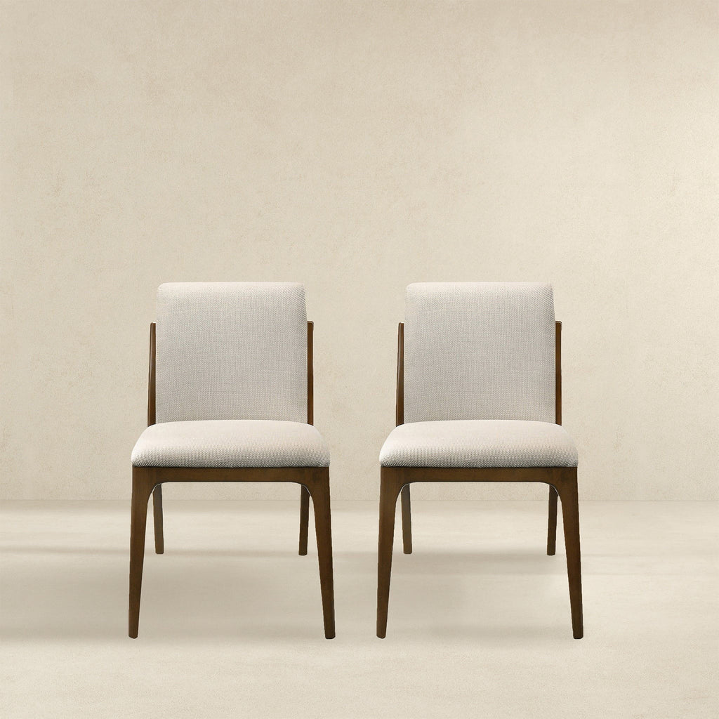 Elegant Dining Chair Set with Upholstered Fabric - Light Brown or Beige