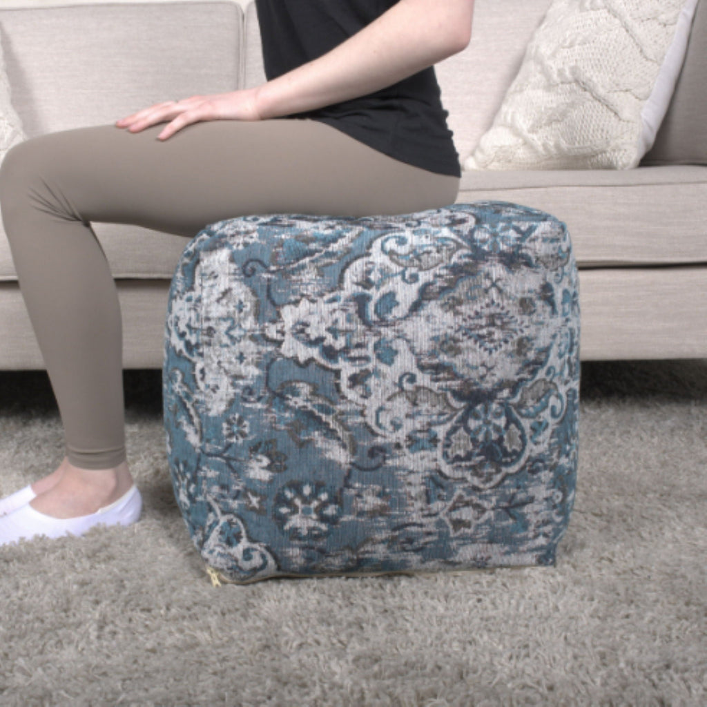 Blue Square Pouf Ottoman with Polystyrene Bead Filling - 16"