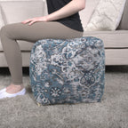 Blue Square Pouf Ottoman with Polystyrene Bead Filling - 16"