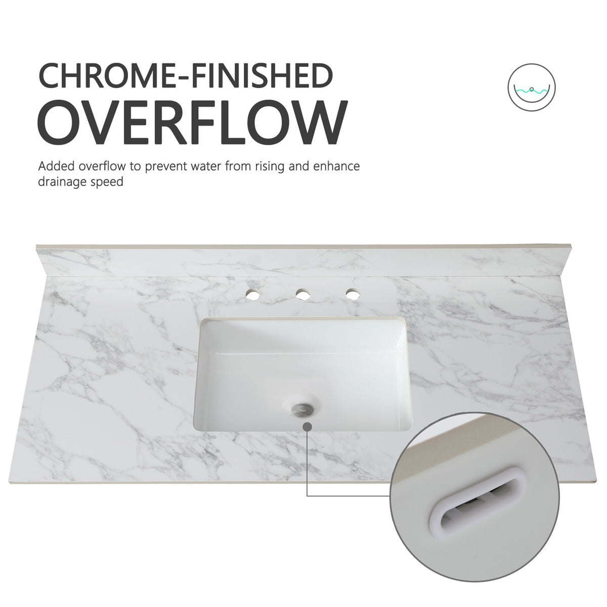 Elegant Sintered Stone Bathroom Vanity Top with Rectangular Undermount Ceramic Sink - White