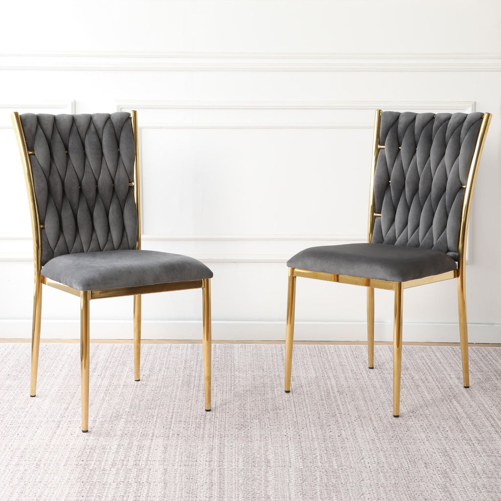 Modern Dining Chair Set with Plated Metal Legs - Multiple Colors
