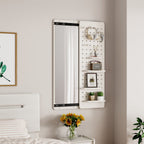 Full Length Wall Mounted Mirror with Shelf and Hook - Dark Brown, White, or Light Brown