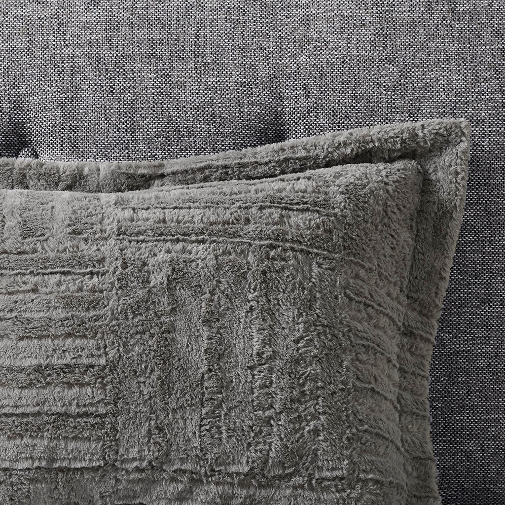 Grey Fur Down Alternative Comforter Mini Set with Checkerboard Texture - Grey