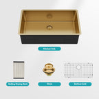 Undermount Stainless Steel Kitchen Sink with Deep Single Bowl - Gold