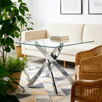 Modern Tempered Glass Dining Table with Cross Metal Legs - Multiple Colors