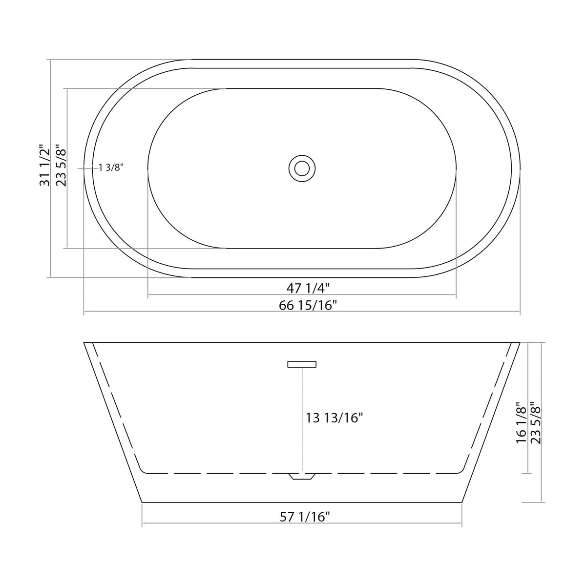 Gloss Freestanding Bathtub with Overflow & Pop Up Drain - White