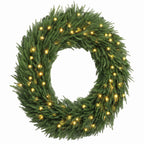 36-Inch Pre-Lit Christmas Wreath with Warm White Lights - Green